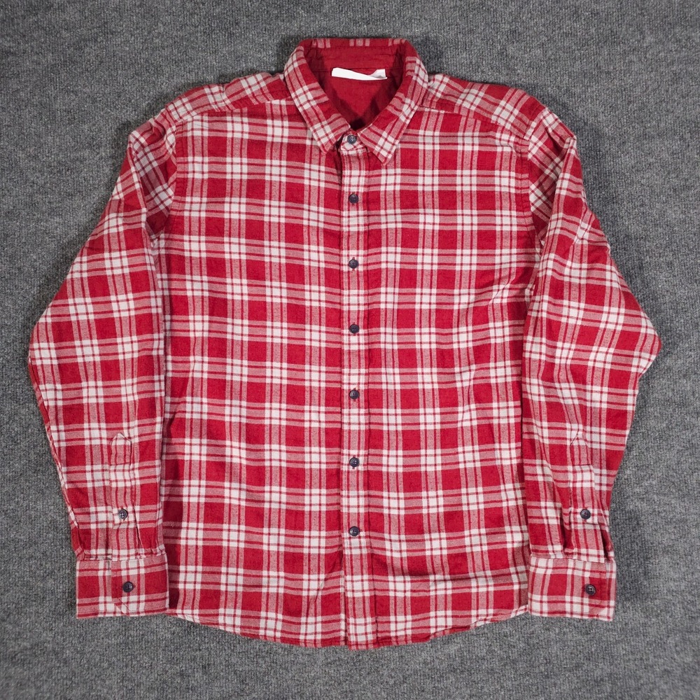 Mens Large Southern Tide Red Heather Plaid‎ Button Shirt Reversible Flannel